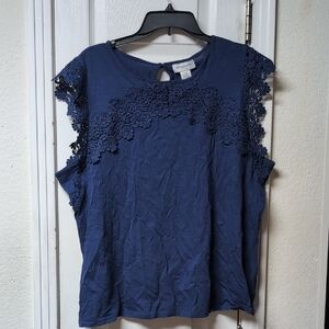 Liz Claiborne Navy Lace Trim Blouse